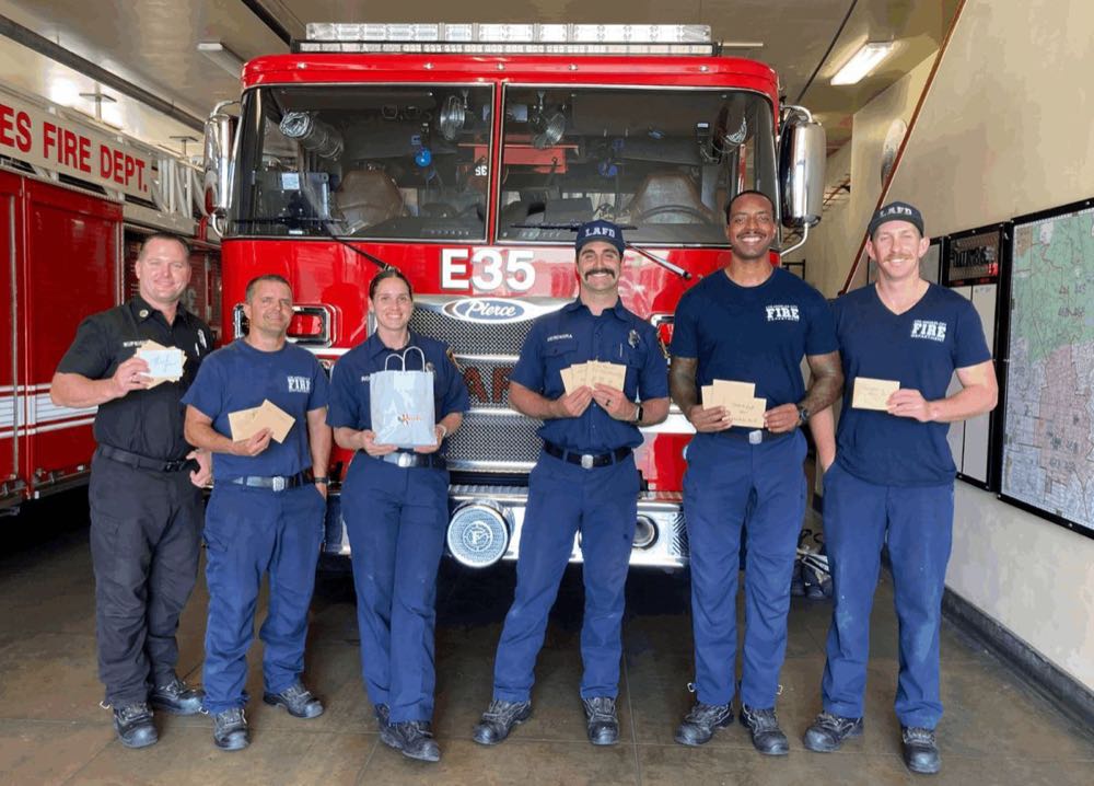 The Fire Station 35 crew in front of Engine 35 at the Los Feliz firehouse